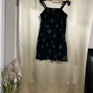 Black Dress with Green Palm Print